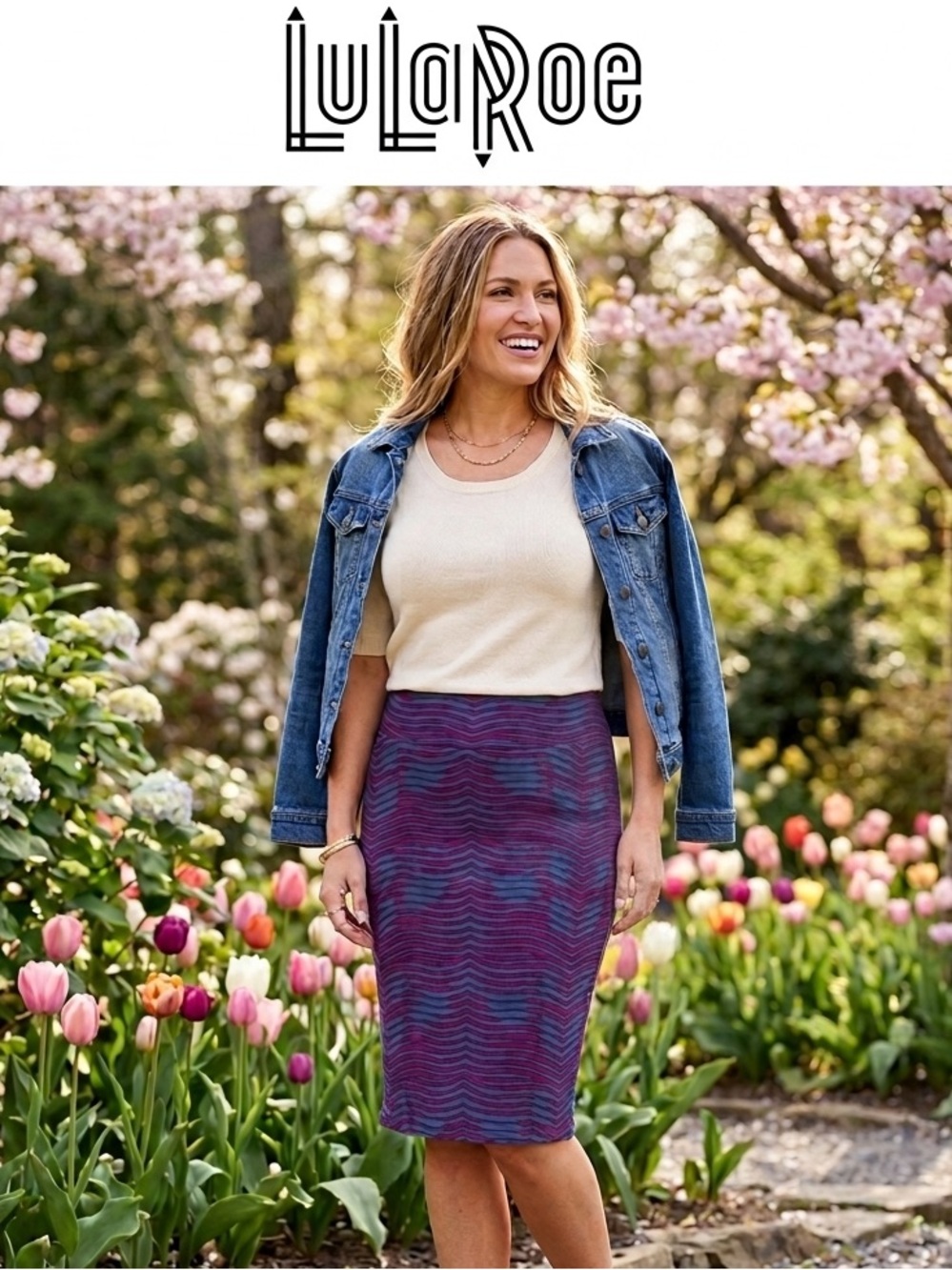 LuLaRoe Purple Wave-Print Pencil Skirt